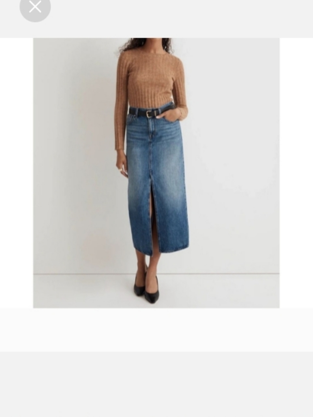 Madewell Blue Denim Midi Skirt with Front Slit